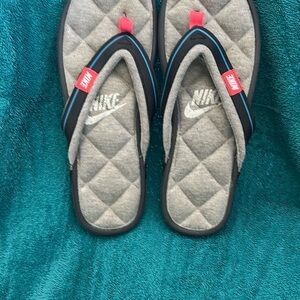 Nike Black and Gray Quilted Flip Flops